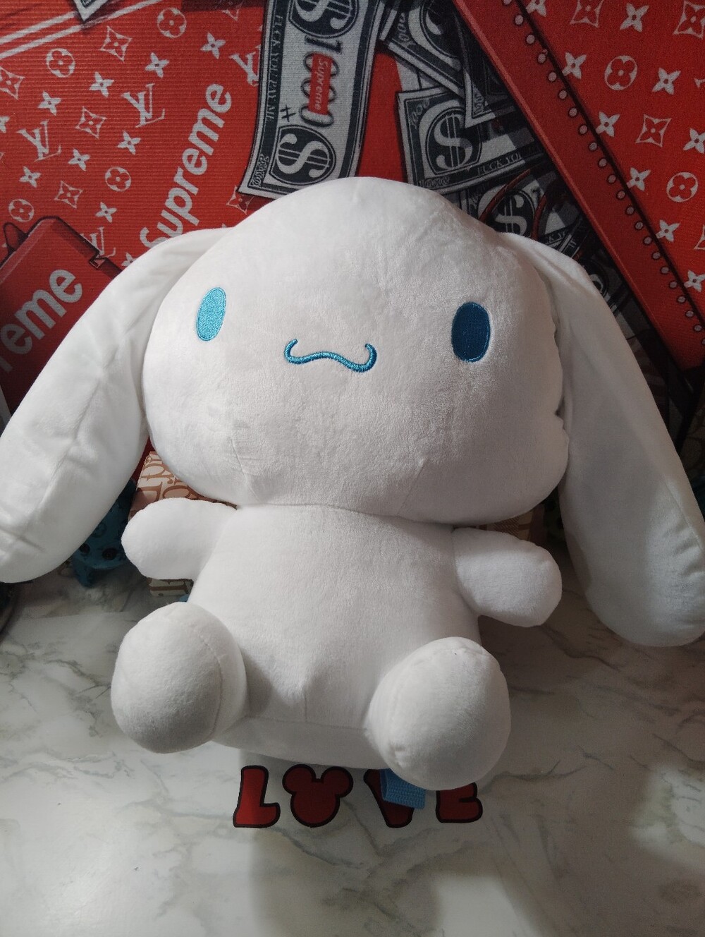 White Cinnamoroll Plush with Blue Embroidered Face Backpack